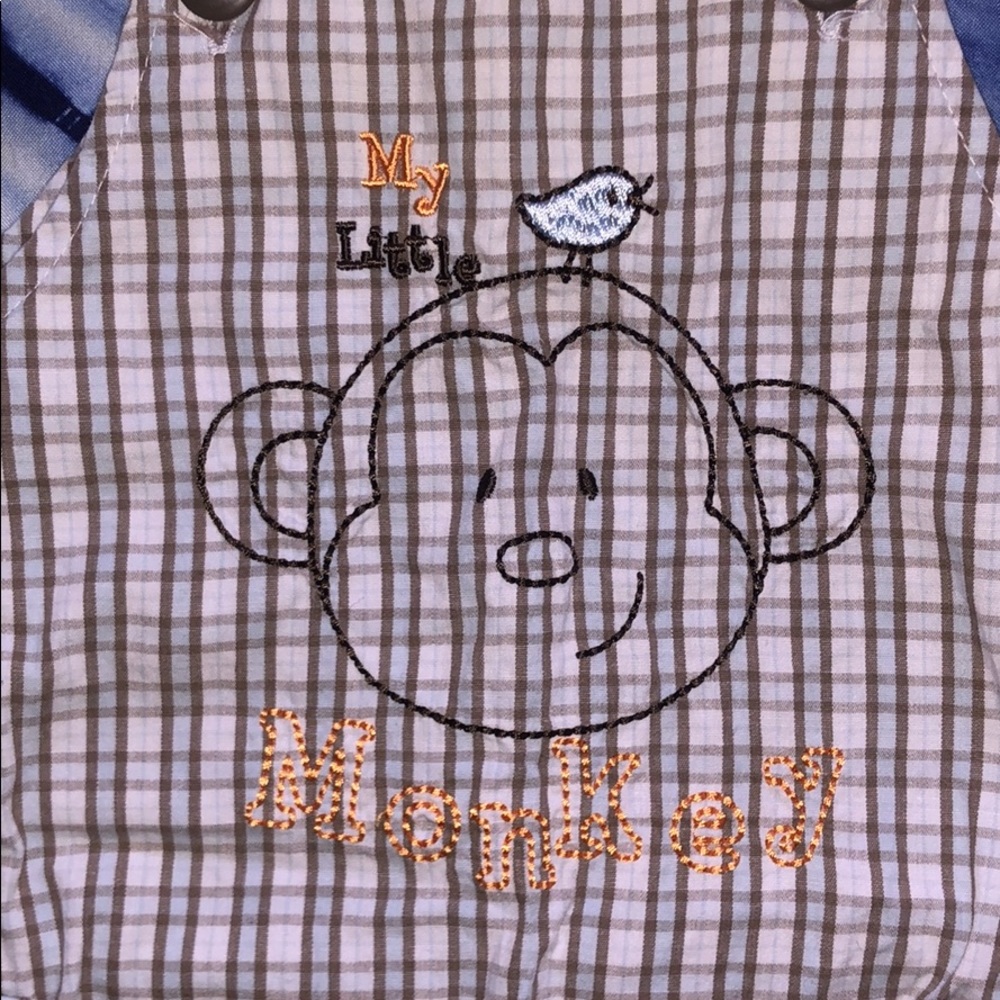My lil’ Monkey Plaid Overalls 0-3m boy - Picture 2 of 3